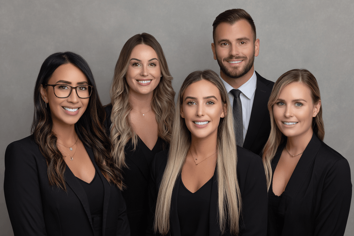 Diverse team group photo in modern office setting