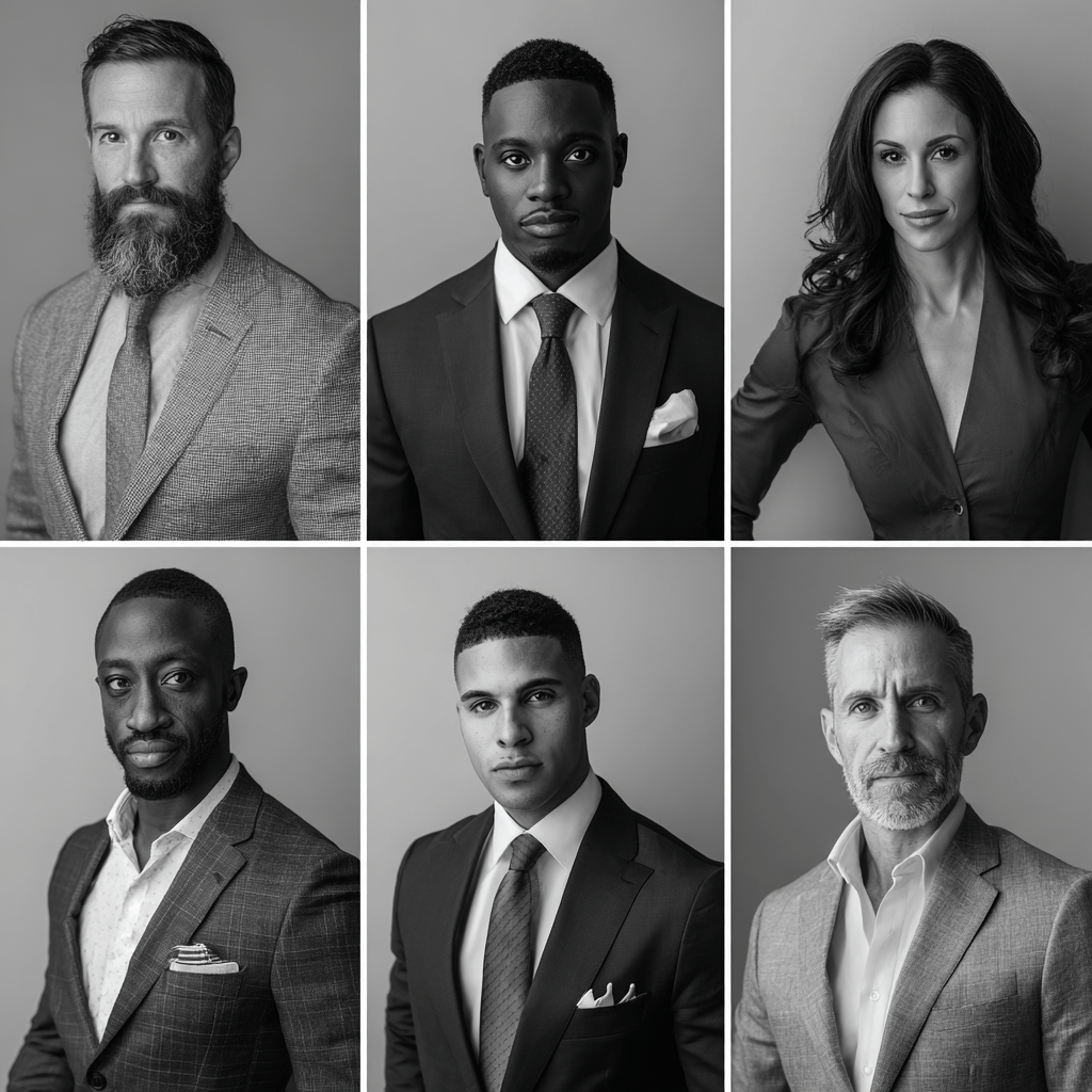 Corporate headshot grid showing consistent firm branding